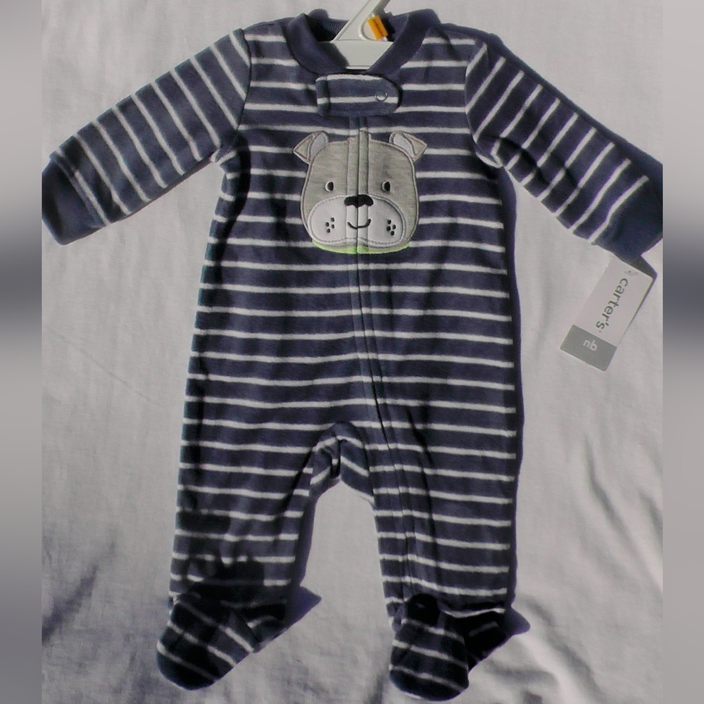 TWINS? 2 avail NEWBORN size cute Puppy Carter's warm fleece Footed Pjs Zippered